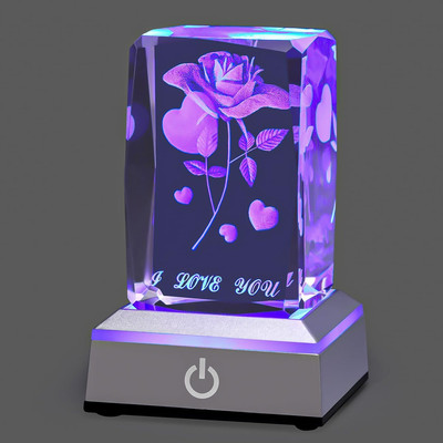 3D Rose Crystal Multicolor Nightlight - I Love You Decolamp - Perfect Valentines