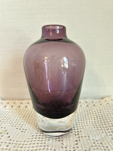 Vaso/bottiglia vetro arte ametista viola 4,75"" base trasparente pesante - Foto 5 di 6