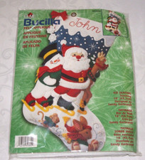 Bucilla Ice Skating Felt Stocking Kit 84384 Applique Santa Snowman 18" NEW