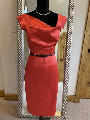Black Halo Coral Colored Knee Length Jackie O Pencil Dress US Size