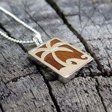 Hawaiian Hawaii Jewelry Koa Wood Silver Rhodium Plated Brass Pendant BRP1163