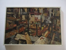 MID CENTURY MODERN PAINTING ABSTRACT INDUSTRIAL URBAN CITY CUBISM EXPRESSIONIST