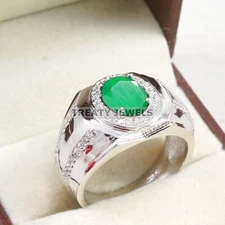 Emerald Oval Cut Gemstone With 925 Sterling Silver Ring For Men's #B37