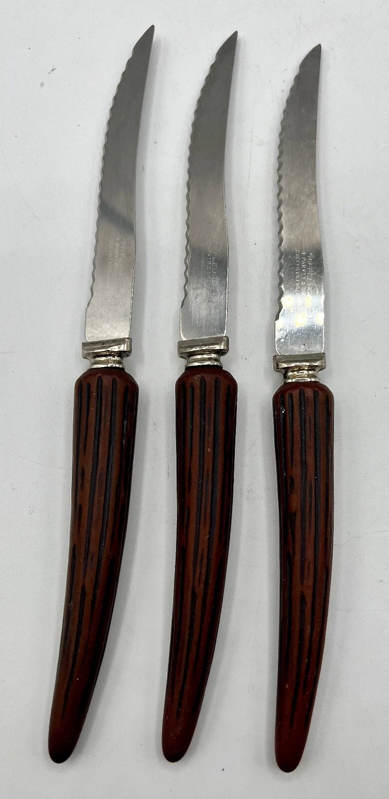 Lot of 3 E. Parker & Sons Rippledge 4.5" Serrated Steak Knives Knife