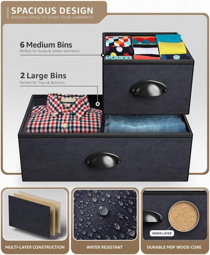 Sorbus 8 Drawers Dresser - Rustic Farmhouse Wood Top w/ Fabric Cube Storage Bins - Picture 5 of 6