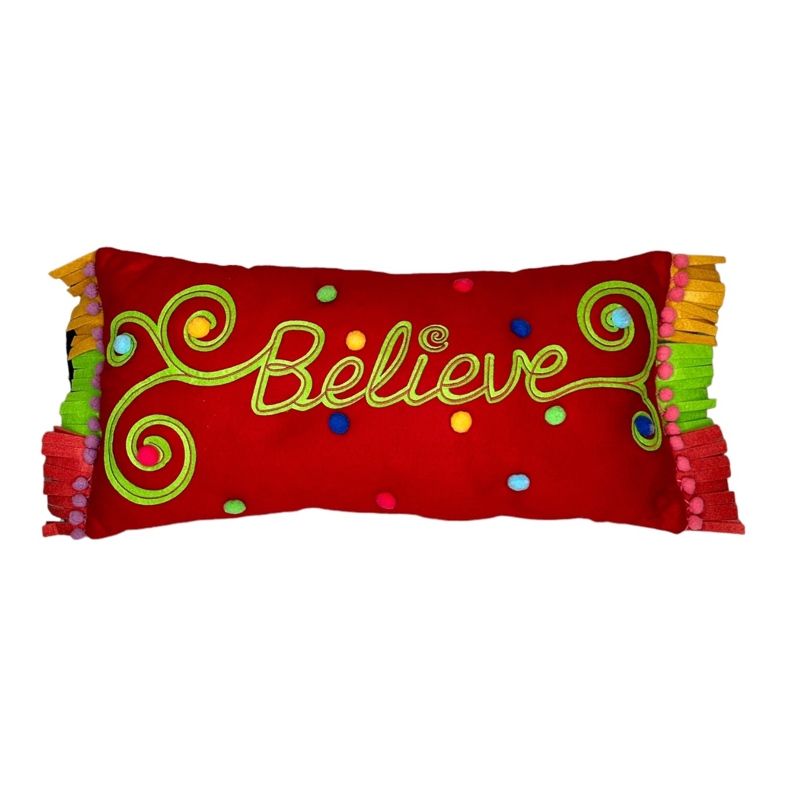 Pier 1 Christmas Pillow Believe Pom Poms Felt 23 X 9 Holiday Decor eBay