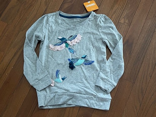 New Gymboree Girls Gray Long Sleeved Hummingbird Top Shirt Tee Size 5 5T