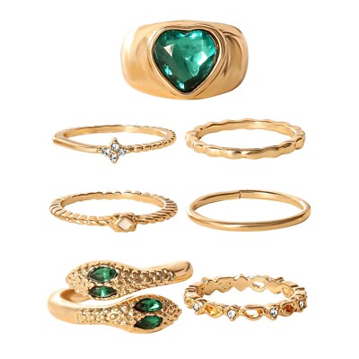 Jessica Simpson Ring Set, Set of 6 Gold Tone with Variety and Green Gemstones