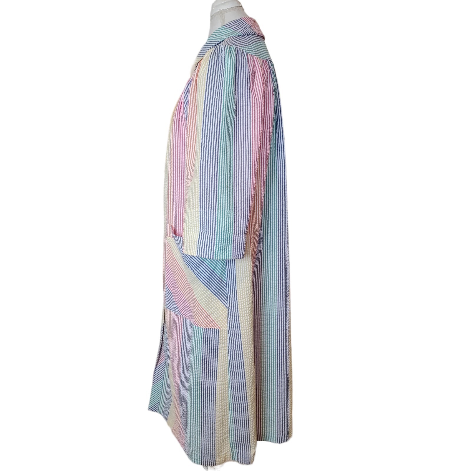 Vintage Rainbow Striped Housecoat Robe Thin Pearl… - image 6