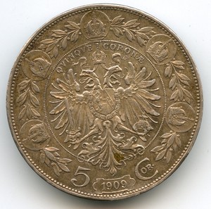 Austria 1909 5 Corona Emperor Franz Josef 1 Silver Coin *mp201230 | eBay