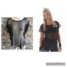 The Line Up Vista Mesh Top Overlay Black Sheer Dance Top Size Large