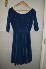 Rand Oxford Vintage 1950's Velvet Dress Navy Blue Formal Tea Length Women's XS-S