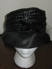 Vintage Hat Blk crepe woven ribbon netting velvet bow Church Wedding Dressy Cute