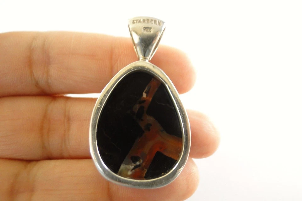 Colgante de madera petrificada de jaspe de plata de ley 925 Foto 4 de 4