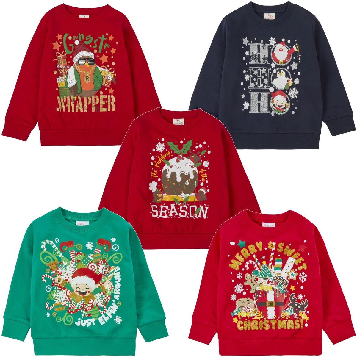 Kids Christmas Jumper Boys Girls Sweatshirt Green Navy Red Age 2 13 Years
