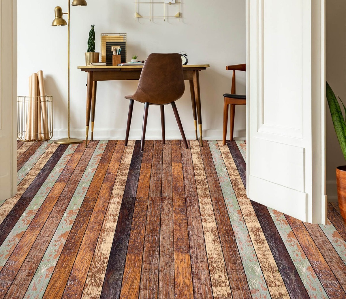LP ブロック 3D Brown Planks SKE898 Floor WallPaper Print Decal Epoxy Floor
