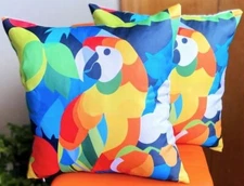 Set/2 Vibrant Jungle Macaw Parrot Outdoor Waterproof Patio Pillow Cushion Covers