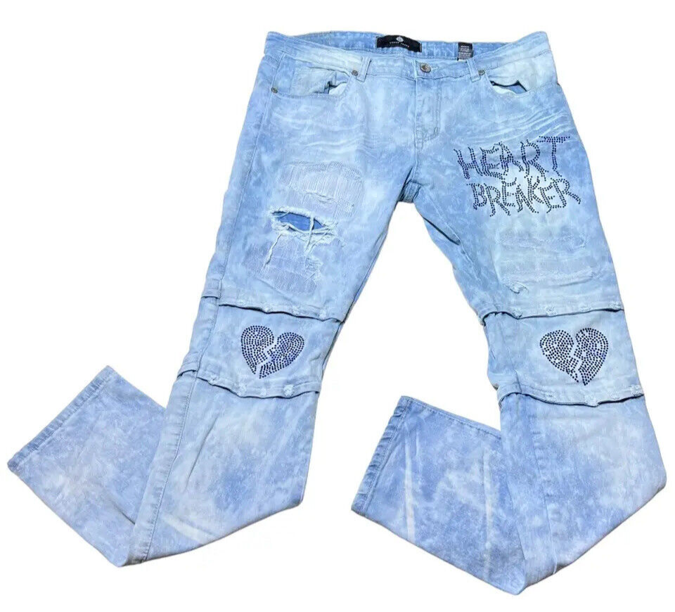 Focus Mens Distressed Skinny Jeans 36x34 Heart Breaker Blue Focus Mens Distressed Skinny Jeans 36x34 Heart Breaker Blue