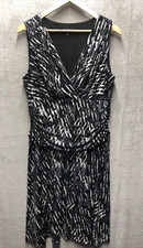 Nine West Dress Size 14P Black Gray White V Neck Sleeveless