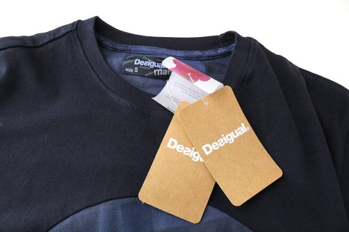 DESIGUAL Ystra Men T-Shirt S Blue Cotton Stretch Short Sleeved Pullover Logo - Picture 3 of 9