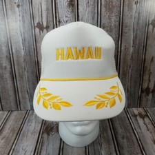 Vtg Hawaiian Headwear Snapback Rope Foam Trucker Hat Cap White Scrambled Eggs