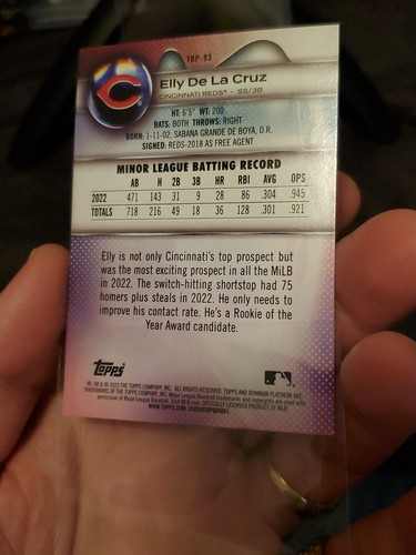 Elly De La Cruz 2023 Bowmans Best HOLO REFRACTOR (sparkly dots)SP #TOP93 Reds - Picture 11 of 16