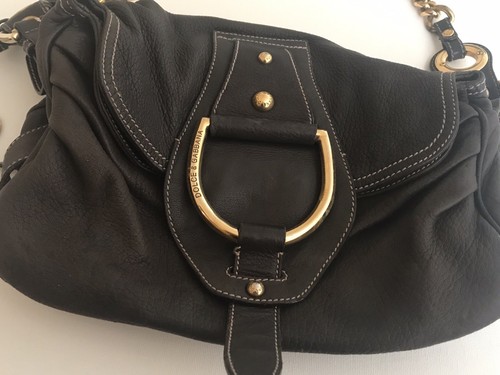 DOLCE GABBANA D\u0026G Marrón Cuero \u0026 Sillín de anillo en D bolso de hombro |  eBay