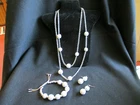 VINTAGE CHICO'S MILK GLASS DISC BALLS STYLISH  BOHO NECKLACE-BRACELET & EARRINGS