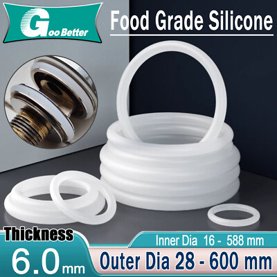 Silicone Rubber O Rings Metric Food Grade 6.0 mm Cross Section 16mm - 588mm ID