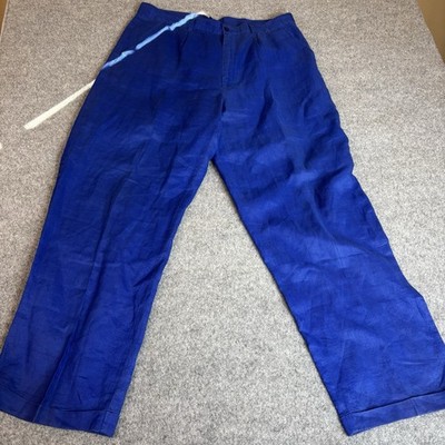 J Harbor Pants Mens 38x31 Blue Straight Leg Linen  Dress Trousers Lightweight