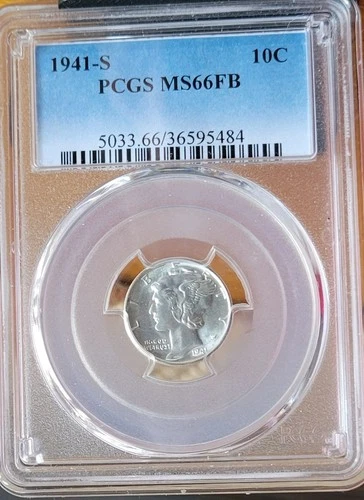 1941-S  Mercury SILVER Dime 10c PCGS MS66 FB  Blast White