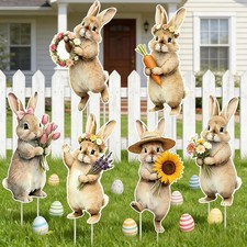6 PCS Easter Bunny Yard Signs Decorations,Weatherproof Easter Outdoor Decoration