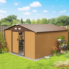 13' x 11' Steel Outdoor Utility Storage Tool Shed for Backyard Garden, Yellow