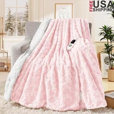 Heated Blanket Electric Ultra Soft Faux Fur Sherpa 6 Heat Settings Auto Off New