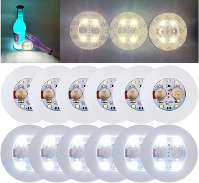HANCIRCLE LED Coaster White,12 Pack Light Up Coasters,LED Sticker Cold White 