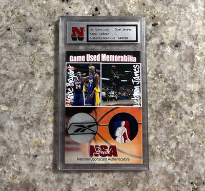 Kobe Bryant Patch 1/1 Game Used Card LeBron James Dual Authentic Game Worn