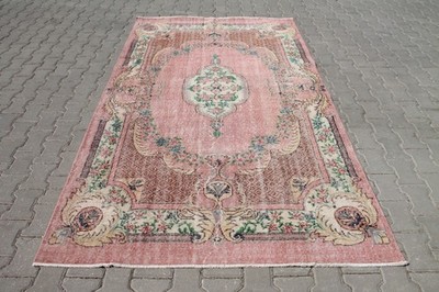 Pink Floral Oushak Turkish Kilim Rug | 5x9 ft Handmade Wool Carpet