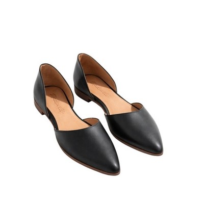 Madewell - Black Leather Pointed Toe Flats D Orsay Slip On Minimal Chic Sz 6.5
