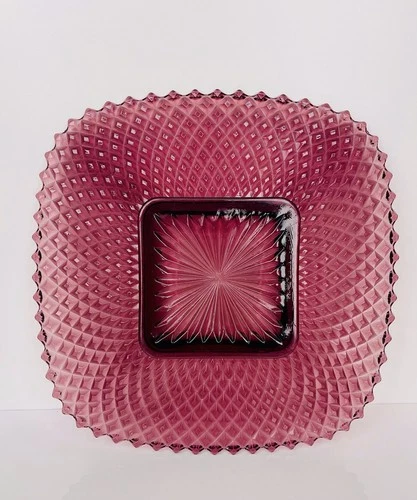 Rare! LE Smith Sawtooth Square Purple Depression Glass Plate