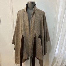 Soft Surroundings Herringbone Tweed Poncho Cape Wrap OS Belted RN 101206