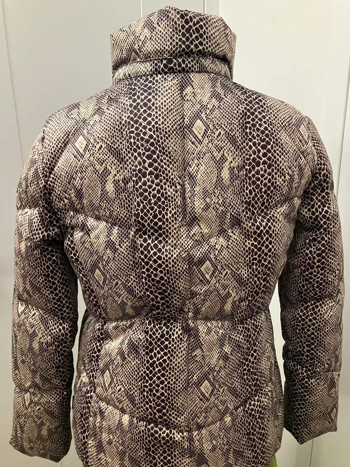 Abrigo Calvin Klein Talla S Plumón de Ganso Y2K Piel de Serpiente Marrón Leopardo Cálido Cómodo Grueso Foto 3 de 4