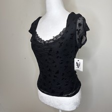 NEW Y2K Mesh Velvet Babydoll Top Lace Whimsigoth Dark Romantic Fairy Grunge M