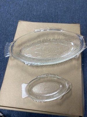 Vintage Pressed Glass Fish Plates, Jeanette Glasbake Oven-