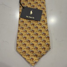 Polo Ralph Lauren Men's Tie Classic Yellow with Fly Fishing Lures NEW W/ TAGS