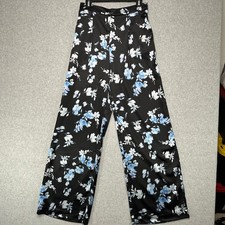 GUESS Josette Pant Dizzy Bluebells Print Wide Leg Palazzo Black Blue Floral L