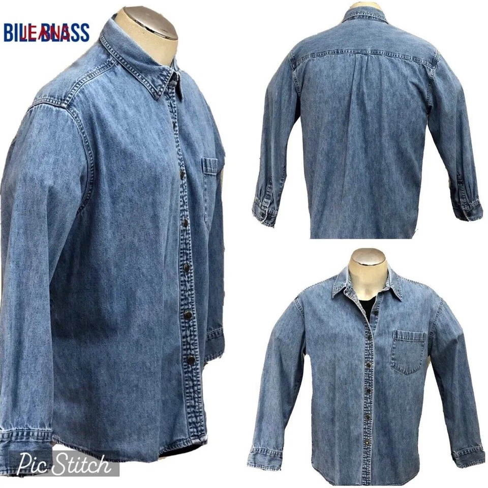 Camisa Vaquera Bill Blass L Para Hombres De Colección Chaqueta Vaquera Ligera Abotonada Azul L/SLV Foto 4 de 4