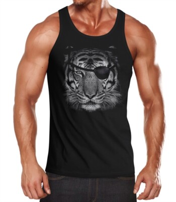 Herren Tank-Top Tiger Eye Patch Tigerkopf Muskelshirt Muscle Shirt Achselshirt