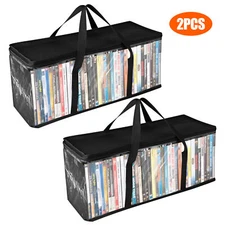 2pcs DVD Storage Bags, Clear PVC CD Organizer Media Holder Case w/Handle Zipper