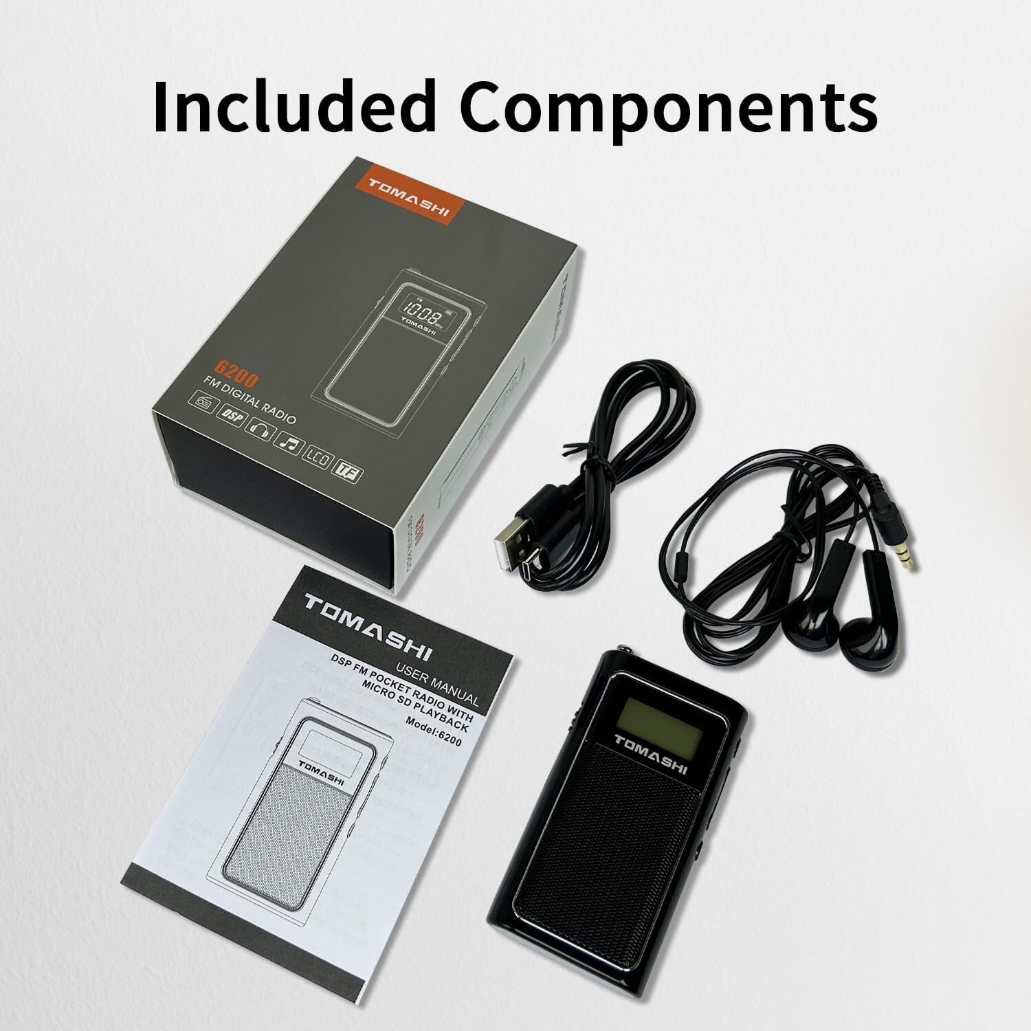 TOMASHI Tiny Portable FM Radio with USB Charging, Pocket Radio with Micro SD 