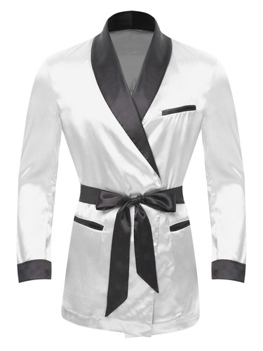 Men's Short Satin Robe with Belt Lightweight Bathrobe Pajamas Spring Summer - Picture 47 of 77